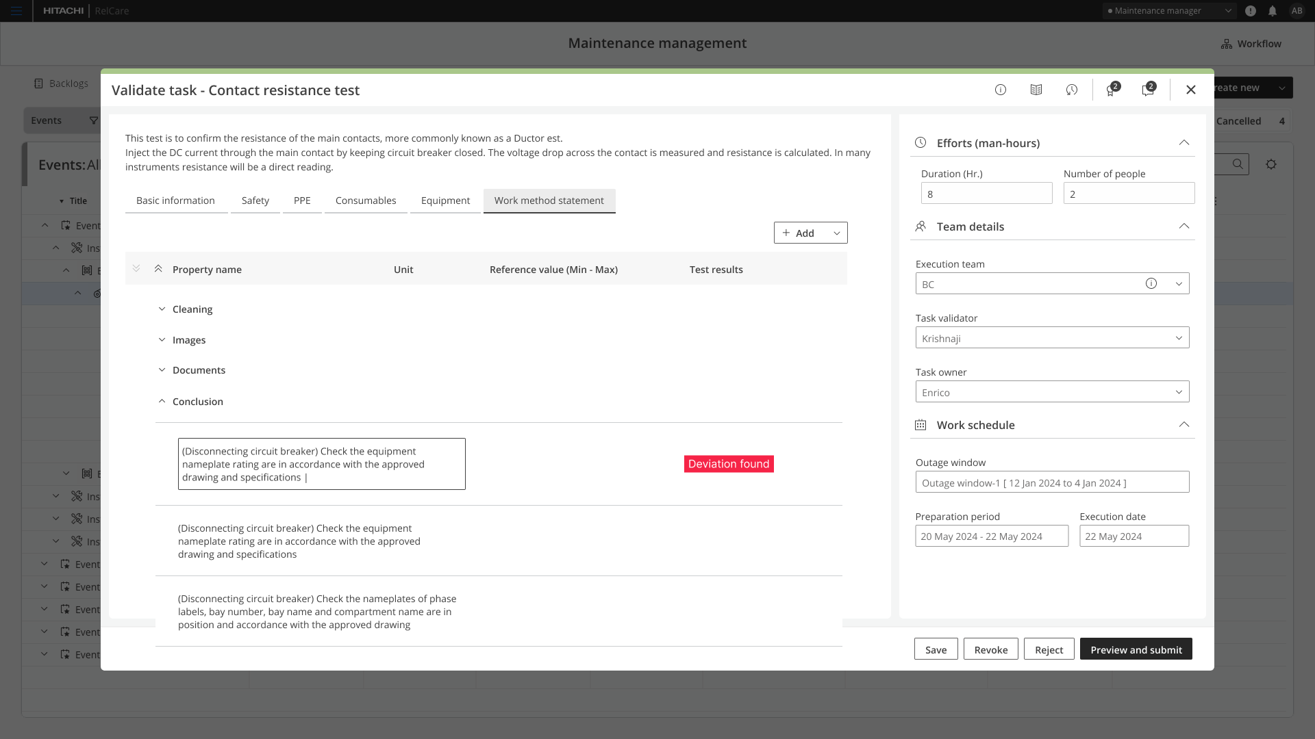 Maintenance — Editing Deviations